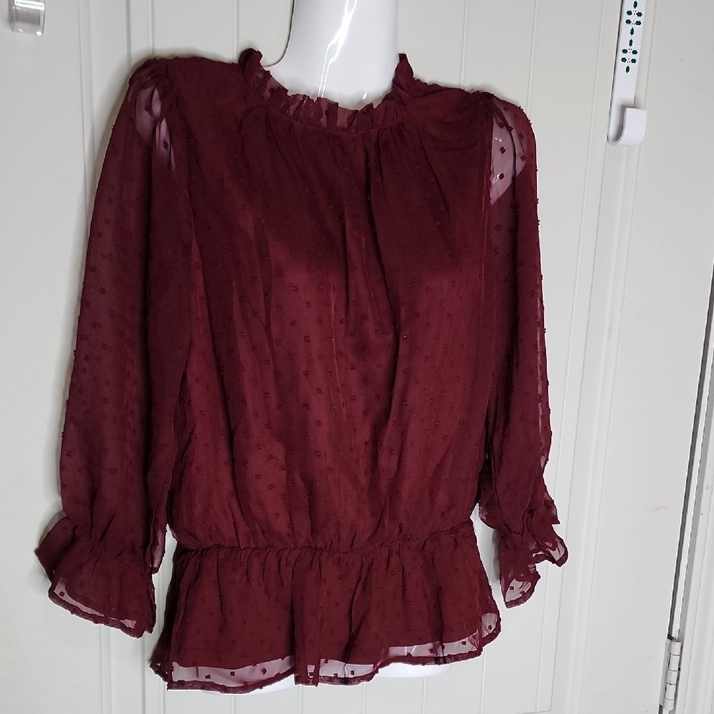 Elegant Burgundy Sheer Women's Top